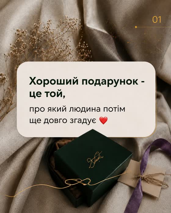 Карусель: бежевий шовк, зелена коробка, золоті лінії